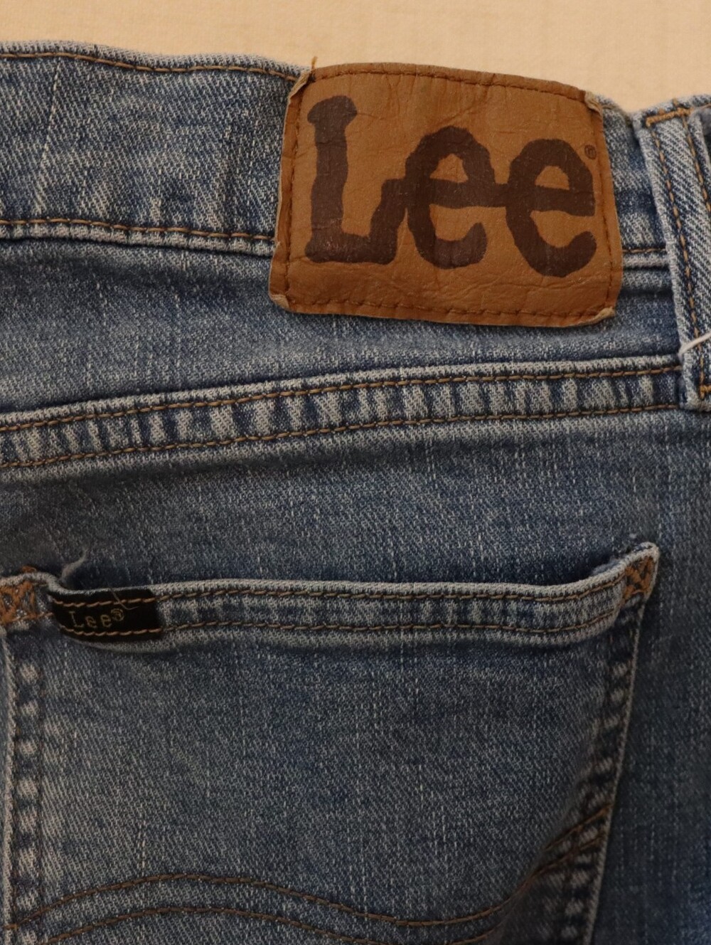 Lee Medium Blue Denim Jeans with Brown Leather Patch